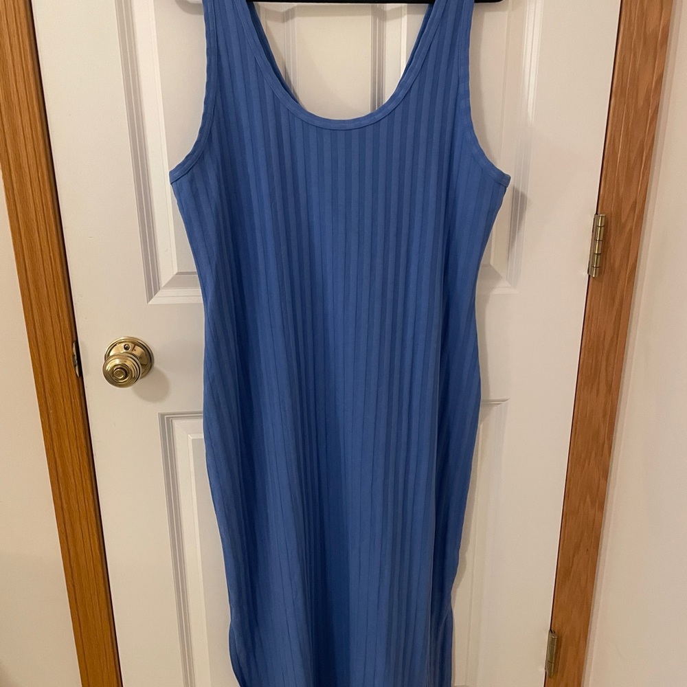 Aerie Blue Ribbed Sheath Midi Dress